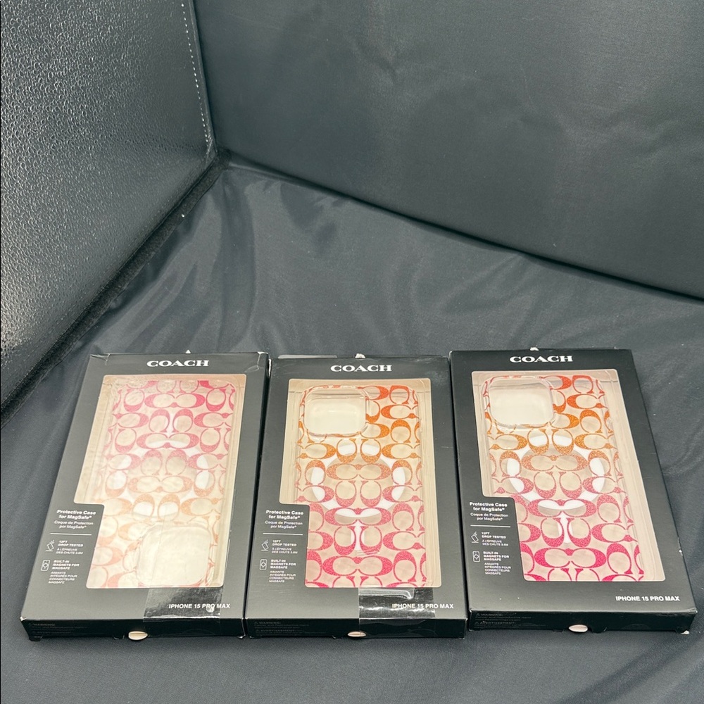 Coach new  iPhone 15 Pro Max Cases in Pink and Orange Patterns hard plastic